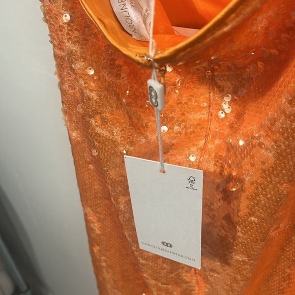 Caroline Constas orange sequin hater midi dress - size small - Picture 11 of 14